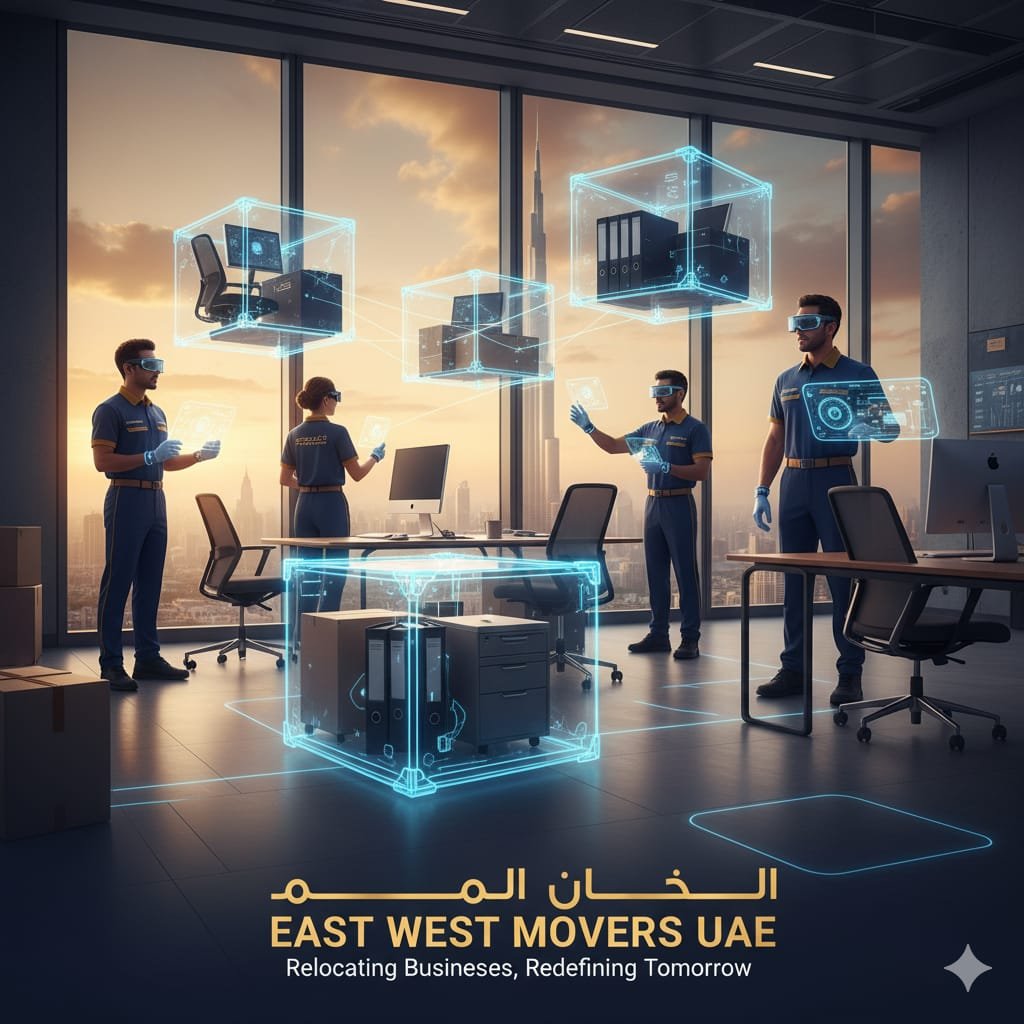 East West Movers UAE team relocating office equipment safely in Downtown Dubai