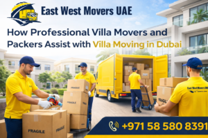 Professional villa movers and packers in Dubai carefully handling furniture and household items during a safe villa moving process